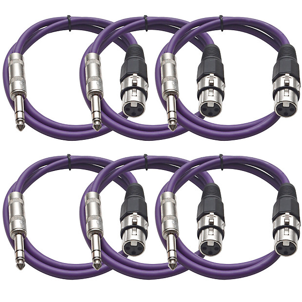 Seismic Audio SATRXL-F3PURPLE6 XLR Female to 1/4" TRS Male Patch Cables - 3' (6-Pack) image 1