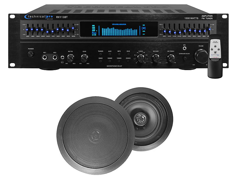 RX113 Home Theater Amplifier Receiver+(2) 6.5&quot; Black Ceiling Speakers  			