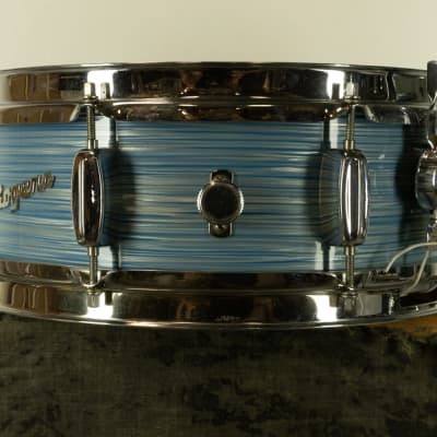 1960s Rogers 5x14 Light Blue Pearl Ripple Powertone Snare Drum image 2