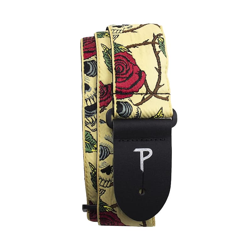 Pink and Black Flower Pattern Jacquard Guitar Strap - Perris Leathers