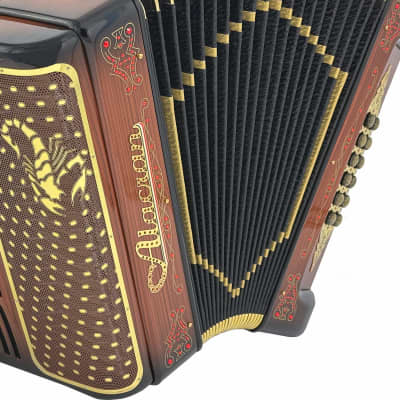 Alacran Accordion 34 Button 12 Bass Two Tone FBE/EAD Brown Wood Stain image 3