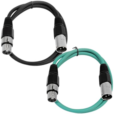 2 Pack of XLR Patch Cables 3 Foot Extension Cords Jumper - Black and Green image 1