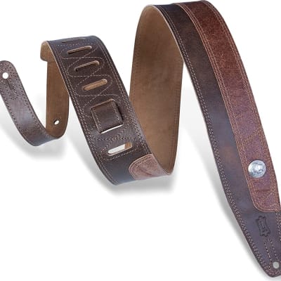 Levy's PMD4BU 2.5" Veg-Tan Leather Guitar Strap, Two Tone Dark Brown image 1