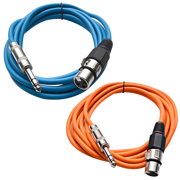 Seismic Audio SATRXL-F10-BLUEORANGE 1/4" TRS Male to XLR Female Patch Cables - 10' (2-Pack) image 1