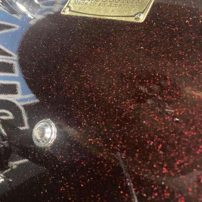 Frank Ferrer's Guns N Roses, Pork Pie, 2014 Las Vegas Residency Drum Set, 26",18",16",12" Black Cherry Sparkle. Signed! Authenticated! image 9