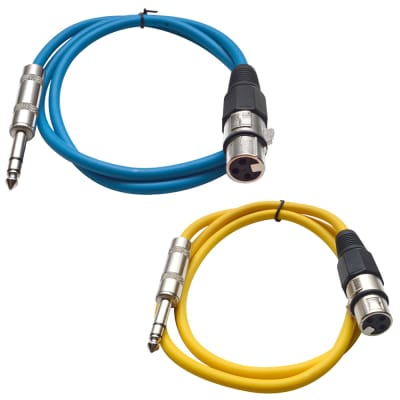 2 Pack of 1/4 Inch to XLR Female Patch Cables 2 Foot Extension Cords Jumper - Blue and Yellow image 1