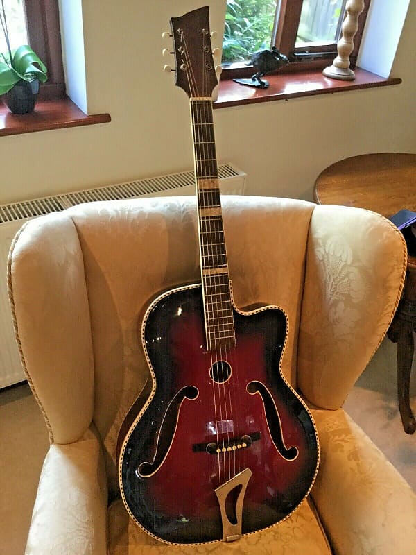 1950s vintage German archtop jazz acoustic guitar, poss' Antoria, 3 sound holes image 1