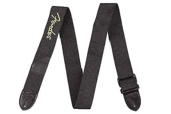 Fender 2" Black Poly Strap with Yellow Logo 2016 image 3