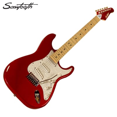 Sawtooth Candy Apple Red ES Series Electric Guitar w/ Pearl White Pickguard - Includes: Strap, Picks & Online Lesson image 8