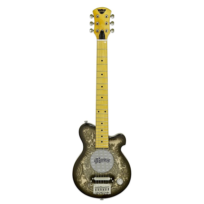 Pignose PGG-200-BKPL Short-Scale Mini Electric Guitar, Built-In Amp, Black Paisley image 1