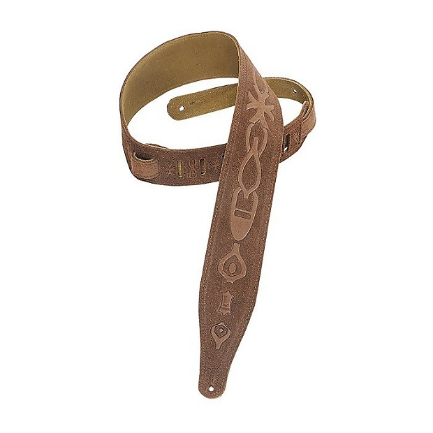 Levy's Leathers MS17T02-BRN 2.5-inch Suede-Leather Guitar Strap Tooled with a Geometric Chain Design,Brown image 1