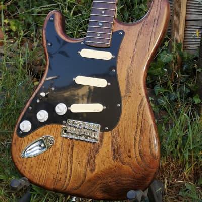 Custom Left handed statocaster Barncaster guitar with EMG pickups brown for sale