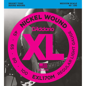 D'Addario EXL170M Nickel Wound Bass Guitar Strings Light 45-100 Medium Scale