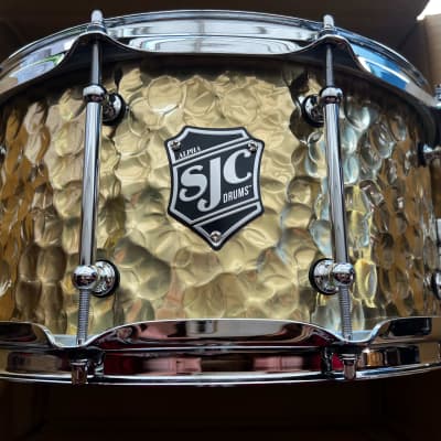 SJC 6.5" x 14" Alpha Brass Snare Drum - Polished Hammered Brass image 1