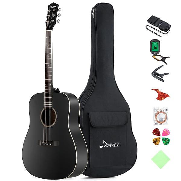 Donner  41 Inch Full-size Dreadnought Black Acoustic Guitar image 1