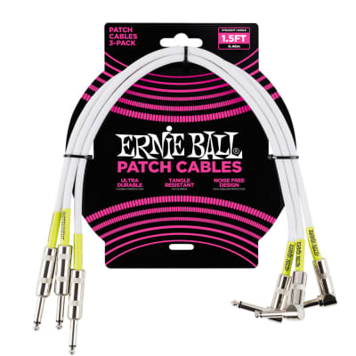 Ernie Ball Straight / Angle Patch Cable 3 Pack, White, 45 cm Length for sale