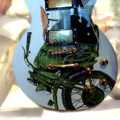 Bracken custom LP Home of the Brave Electric Guitar 2020 - hand oil painting by artist Sergio Gomez image 2