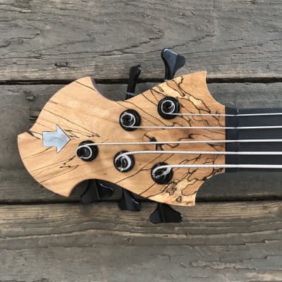*last day of spring sale* Letts “WyRd mini” travel fretless 5 string bass guitar Spalted Beech Ebony Walnut handcrafted in the UK 2023 image 2