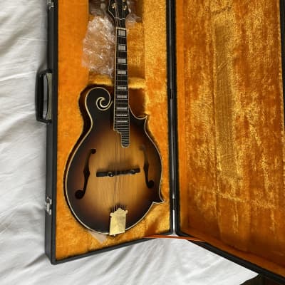 Vintage F Style Mandolin. JAPAN 1970's. ‘Bradley’ brand. K&K Pickup installed with hard case. Book matched flame maple with DOUBLE SNAKE EYES. image 2