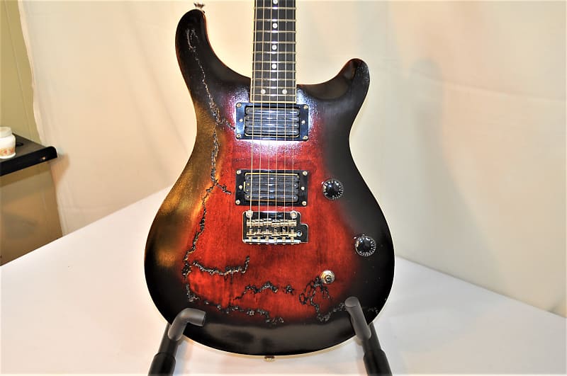 Tsunami Fractal Guitars Blood Red Sunset 2022 - Hand Laid Tru Oil On Red Transparent Stain image 1