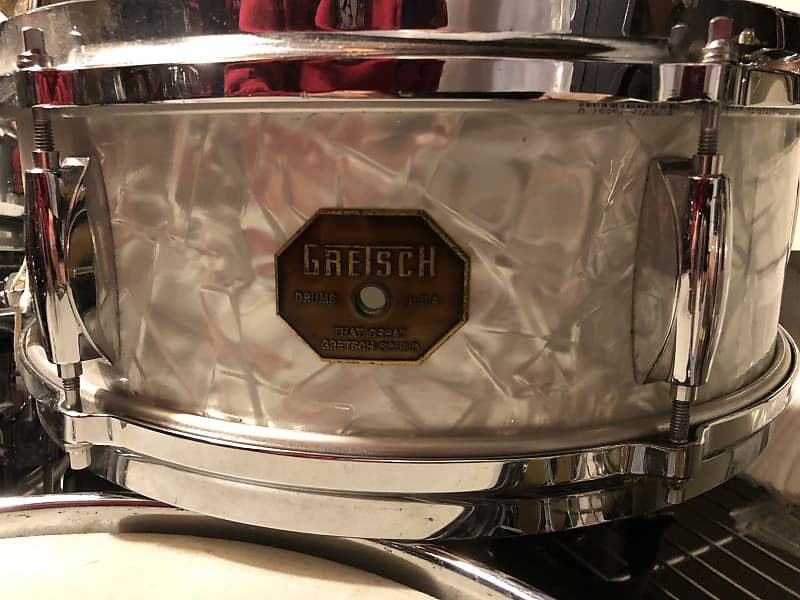 Vintage Gretsch Snare Drum 70’s80’s White Marine Pearl Reverb