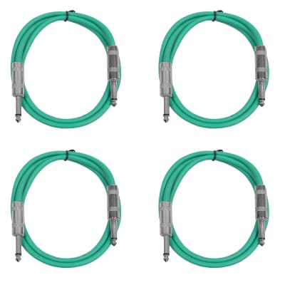 4 Pack of 3 Foot 1/4" TS Patch Cables 3' Extension Cords Jumper - Green & Green image 1