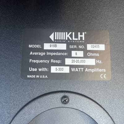 KLH 915B 300 watt speakers 15” woofers. Mid 90s - Black | Reverb