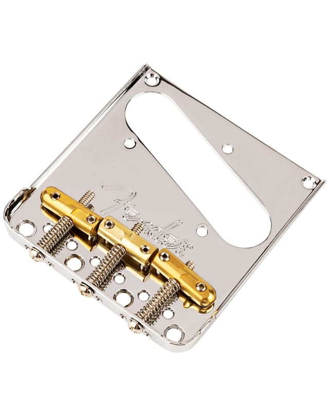 Fender  3-Saddle Top-Load/String-Through Tele® Bridge with Compensated Brass “Bullet” Saddles image 1