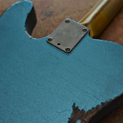 American Fender Telecaster Heavy Relic Blue Sparkle Hums-Aged Blonde Tolex image 8