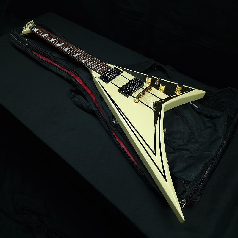 Jackson RR5 Rhoads Pro 2007 Ivory with Black Pinstripes Made in Japan Neck Through Seymour Duncan JB and Jazz pickups image 1