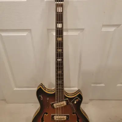 Vintage 1960's Kent 822 Electric Bass Guitar Made In Japan Hollowbody Shortscale Sunburst image 5