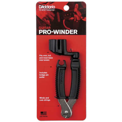 D'Addario Pro-Winder Peg Winder with String Cutter and Bridge Pin Puller, Black