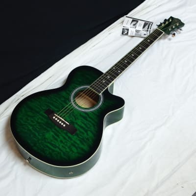 INDIANA Madison acoustic electric cutaway GUITAR new Trans Green w/ HARD CASE image 3