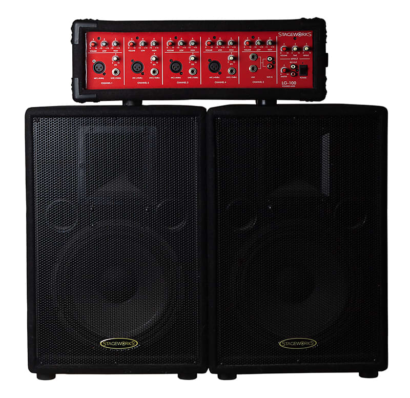Stageworks LG100 100W PA System (Mixer and 2 Speakers) Reverb