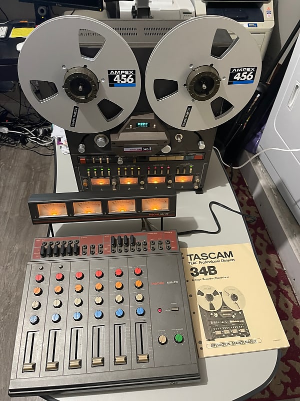 TASCAM 34B 1/4 4-Track Professional Tape Recorder and TASCAM MM20 mixer  SERVICED CERTIFIED