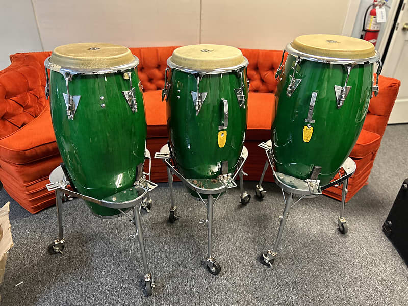 Latin Percussion 3 Piece Conga Set With Hardware 1995-1996 Green