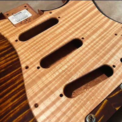 Warmoth Stratocaster® Licensed Replacement Body Tiger Eye Burst 5A Flame  Maple Pickguard, Recessed Pickguard