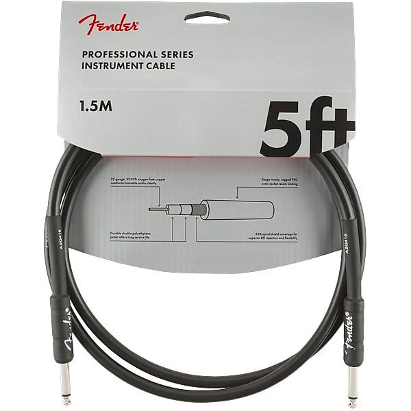 Fender Professional Instrument Patch Cable, 1.5m/5ft, Black image 1