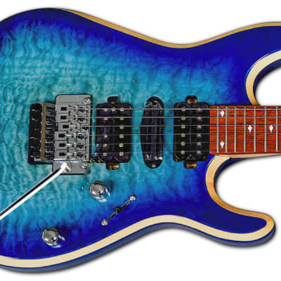 Bootlegger Guitar Royal Blue Flame  Maple, Coil Split, Stiletto Hard Case & Flask image 3