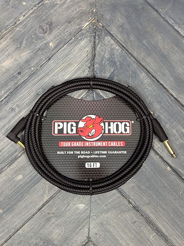 Mint Pig Hog PCH10BKR 10ft Black Woven Straight to Right Angle Instrument Cable image 1