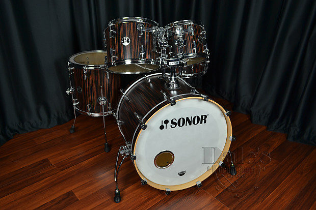 Sonor drums sets S Classix birch Macassar Ebony 5 piece kit 10, 12, 14F,  22, and Snare used