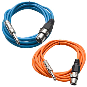 Seismic Audio SATRXL-F10-BLUEORANGE 1/4" TRS Male to XLR Female Patch Cables - 10' (2-Pack)