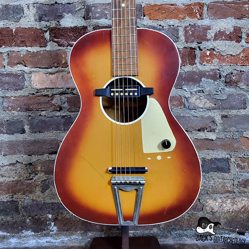 Chord Parlor Acoustic Guitar w/ Goldfoil Pickup & Rubber Bridge (1960s, Cherryburst) image 1