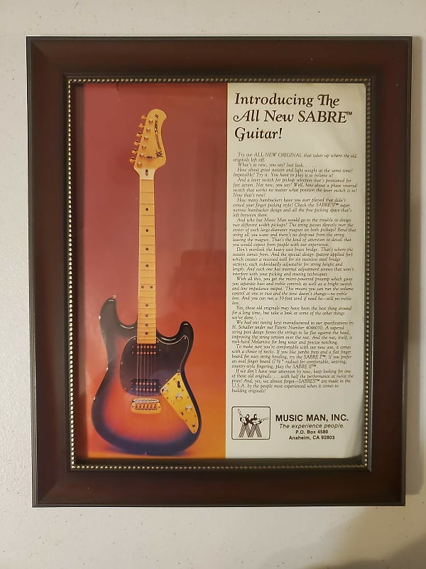 1978 Musicman Color Promotional Add Frame Music Man Sabre II | Reverb