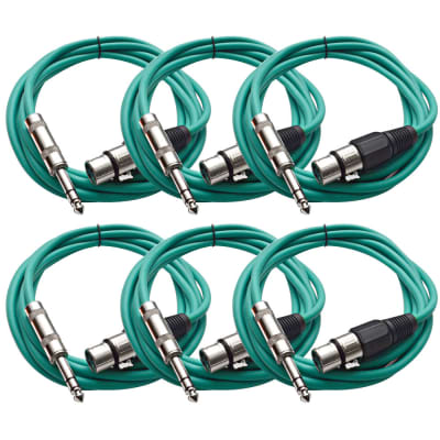 SEISMIC (6) Green 1/4" TRS  XLR Female 10' Patch Cables image 1