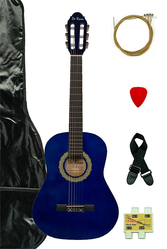 De Rosa DKF36-BU Kids Classical Guitar Outfit Blue w/Gig Bag, Strings, Pick, Pitch Pipe & Strap image 1