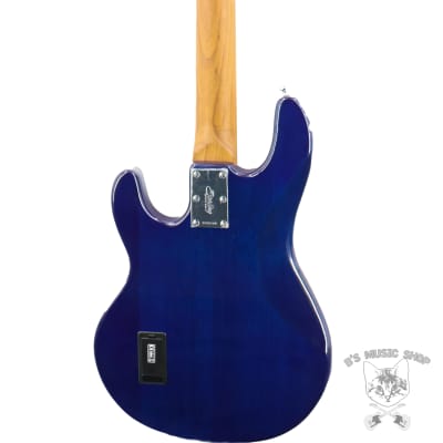 Sterling by Music Man StingRay RAY34 Flame Maple in Neptune Blue w/Gig Bag image 2