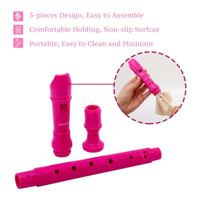 Soprano Recorder For Kids Beginners, 8 Hole Plastic German Fingering Flute Recorder 3 Piece With Cleaning Stick, Cotton Pouch, Fingering Chart, Colorful Box (Hot Pink) image 4