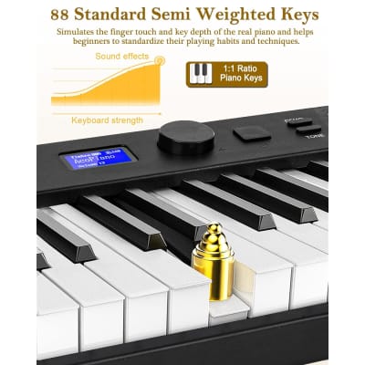Folding Piano Keyboard 88 Key Full Size Semi-Weighted Bluetooth Portable Foldable Electric Keyboard Piano With Light Up Keys, Sheet Music Stand, Sustain Pedal And Handbag, Black image 2