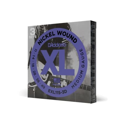 D'Addario EXL115 XL Nickel Wound Electric Guitar Strings - .011-.049 Medium (3-pack) image 2